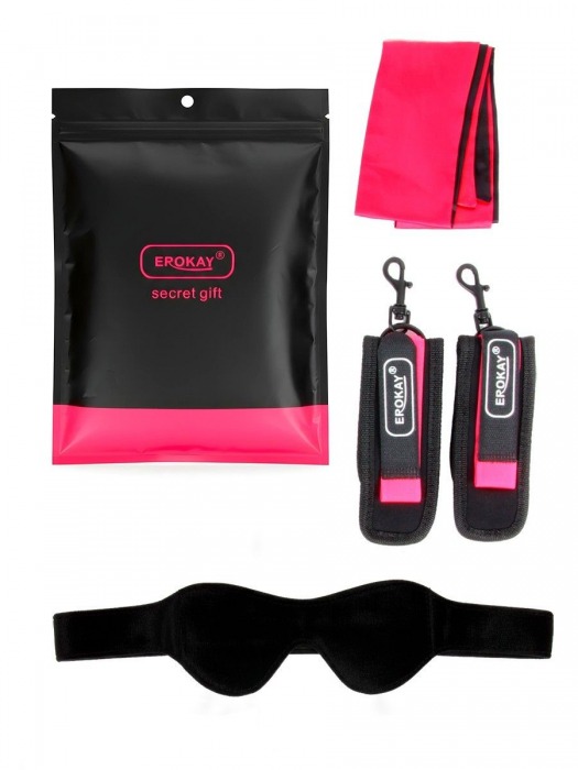 Черно-розовый эротический набор: маска, наручники и повязка - Erokay - купить с доставкой в Брянске
