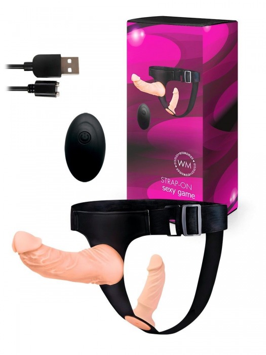 Женский страпон с 2 насадками, вибрацией и пультом ДУ - Erowoman-Eroman - купить с доставкой в Брянске
