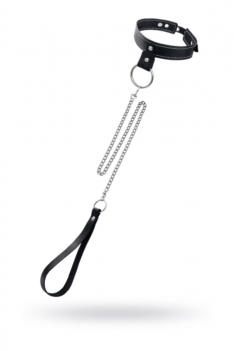 Черный узкий однослойный ошейник с серебристым поводком-цепочкой - Pecado - купить с доставкой в Брянске