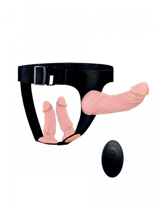 Женский страпон с 3 насадками и вибрацией - Erowoman-Eroman - купить с доставкой в Брянске