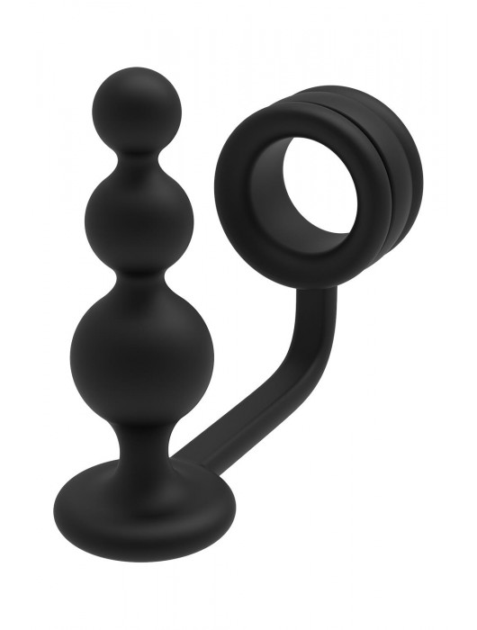 Черное эрекционное кольцо с анальной елочкой Cockring With Beaded Anal Plug - Dream Toys - в Брянске купить с доставкой