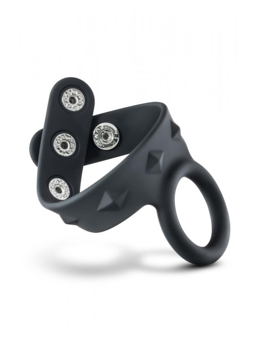 Черное эрекционное кольцо с подхватом мошонки на кнопках VS6 - Blush Novelties - в Брянске купить с доставкой