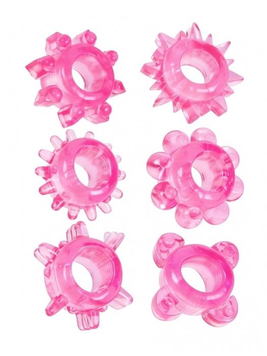 Набор из 6 розовых эрекционных колец с различным рельефом - Erowoman-Eroman - в Брянске купить с доставкой