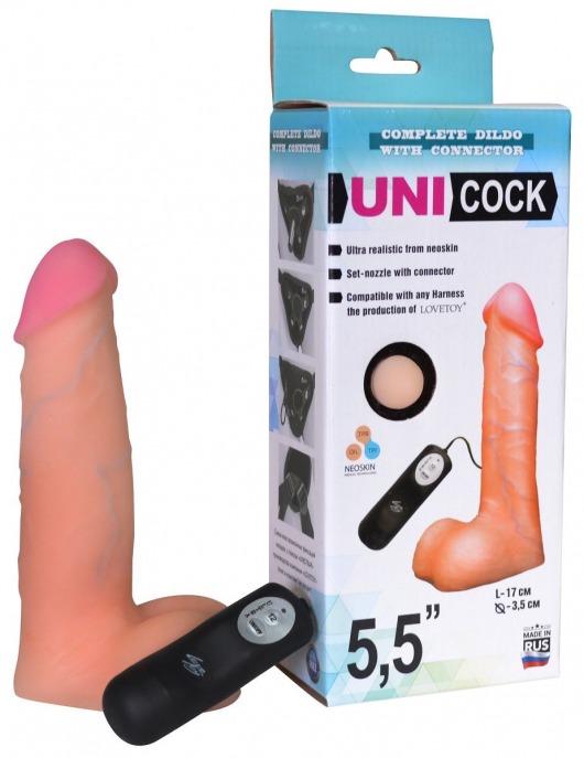 Фаллическая насадка Харнесс UNICOCK 5,5  с вибрацией - 17 см. - LOVETOY (А-Полимер) - купить с доставкой в Брянске