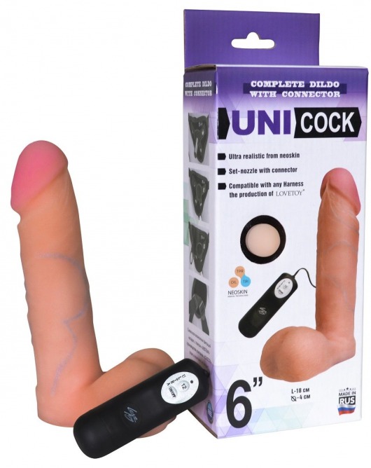 Фаллическая насадка Харнесс UNICOCK 6  с вибрацией - 18 см. - LOVETOY (А-Полимер) - купить с доставкой в Брянске