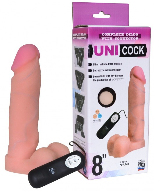 Фаллическая насадка Харнесс UNICOCK 8  с вибрацией - 20 см. - LOVETOY (А-Полимер) - купить с доставкой в Брянске