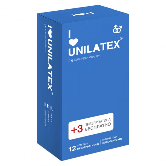 Классические презервативы Unilatex Natural Plain - 12 шт. + 3 шт. в подарок - Unilatex - купить с доставкой в Брянске