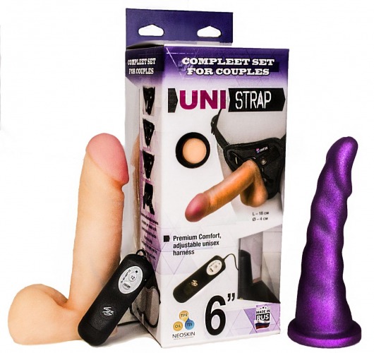 Вибрострапон с двумя насадками UniStrap - 18 и 18 см. - LOVETOY (А-Полимер) - купить с доставкой в Брянске