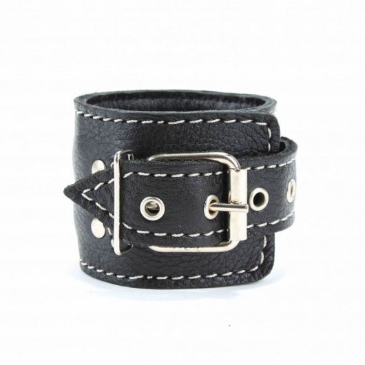 Чёрные кожаные оковы с крупной строчкой - БДСМ Арсенал - купить с доставкой в Брянске