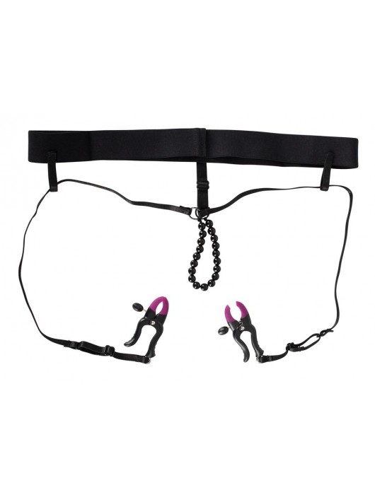 Трусики с зажимами для половых губ и бусинками для массажа промежности - Orion - купить с доставкой в Брянске