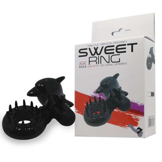 Чёрное эрекционное виброкольцо Sweet Ring с дельфинчиком - Baile - в Брянске купить с доставкой
