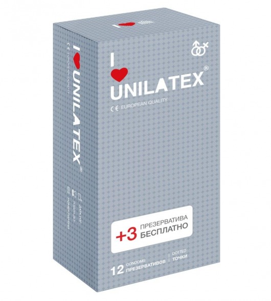 Презервативы с точками Unilatex Dotted - 12 шт. + 3 шт. в подарок - Unilatex - купить с доставкой в Брянске