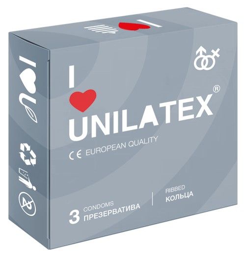 Презервативы с рёбрами Unilatex Ribbed - 3 шт. - Unilatex - купить с доставкой в Брянске