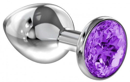 Малая серебристая анальная пробка Diamond Purple Sparkle Small с фиолетовым кристаллом - 7 см. - Lola Games - купить с доставкой в Брянске