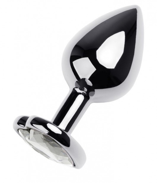 Серебристая анальная пробка с прозрачным кристаллом-сердцем - 8 см. - ToyFa - купить с доставкой в Брянске