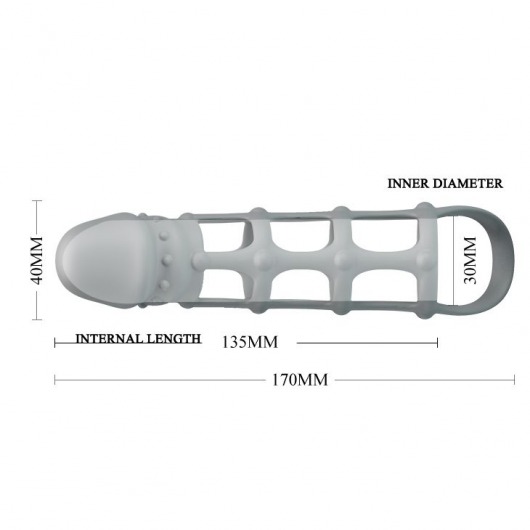 Серая силиконовая насадка на пенис с рельефом и подхватом - 17 см. - Baile - в Брянске купить с доставкой