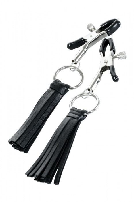 Черно-серебристые зажимы для сосков Theatre с кисточками - ToyFa - купить с доставкой в Брянске