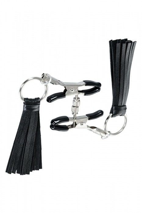 Черно-серебристые зажимы для сосков Theatre с кисточками - ToyFa - купить с доставкой в Брянске