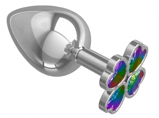 Серебристая анальная пробка-клевер с радужным кристаллом - 9,5 см. - Джага-Джага - купить с доставкой в Брянске