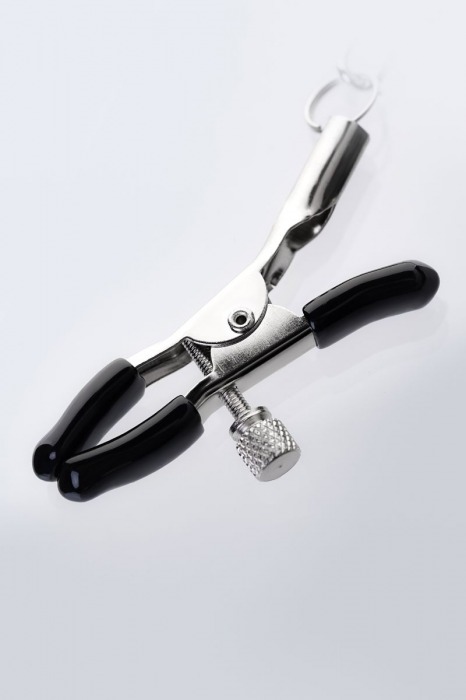 Серебристо-чёрные зажимы для сосков с кольцом для пениса TOYFA Metal - ToyFa - купить с доставкой в Брянске